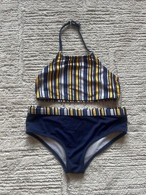 Ripzone | Girls' Navy & Yellow Stripe Two-Piece Swim Set, L